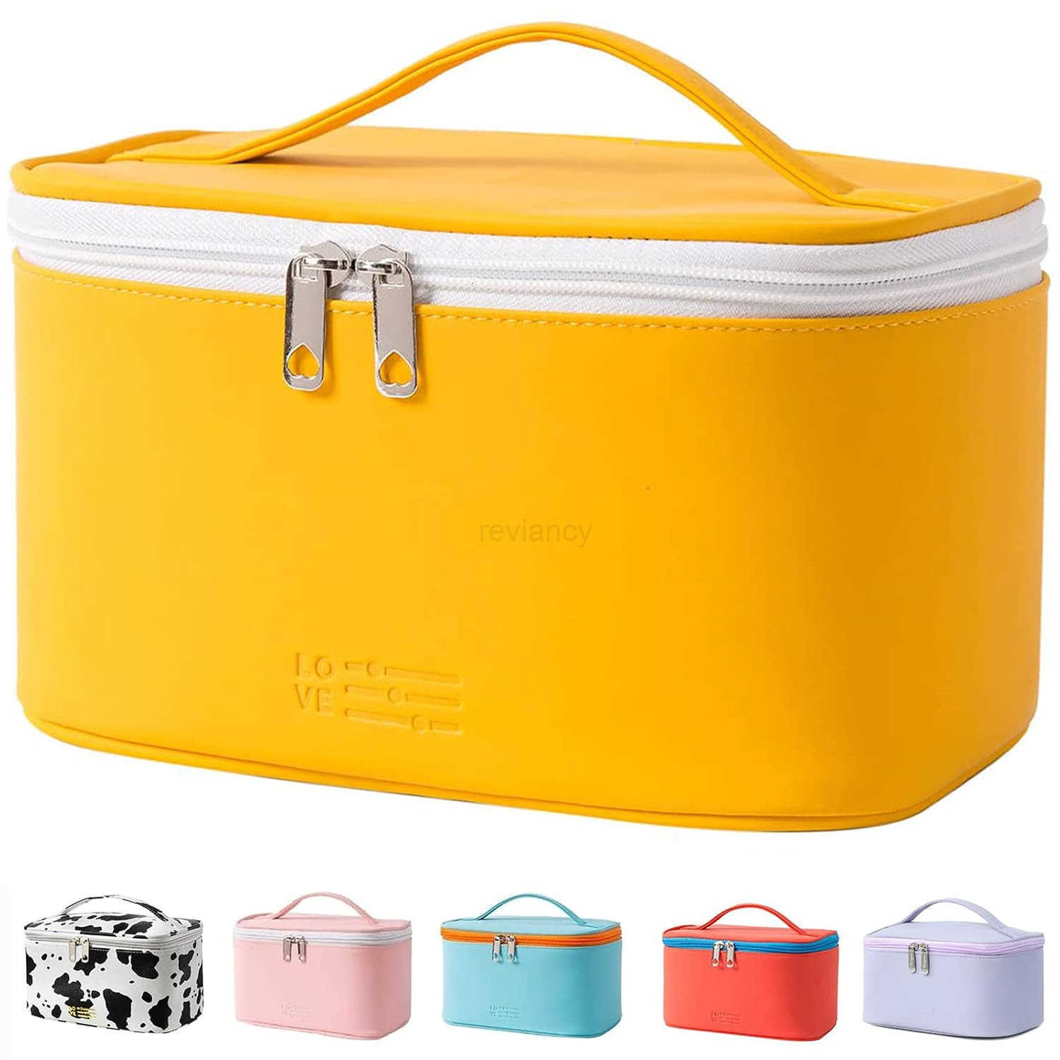 Portable Makeup Bag Cosmetic Bags for Women Medium Pouch Case Purse Make Up Organization WaterproofYellowW250913