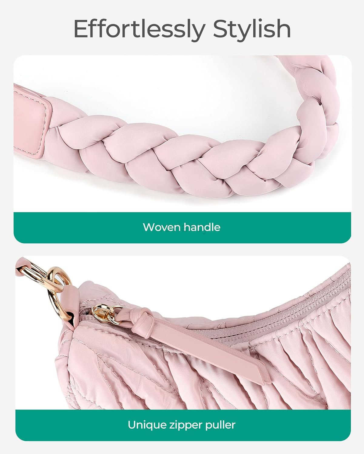 Small Shoulder Bags for Women Puffy Cute Purses for Women with Woven TopHandle Quilted Crescent Hobo HandbagW250913