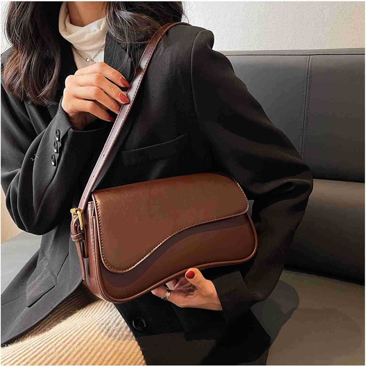 Shoulder Bag for Women Y2K Trendy Purse Vegan Leather Hobo Handbags Clutch Saddle Bag with 2 Removable StrapW250912