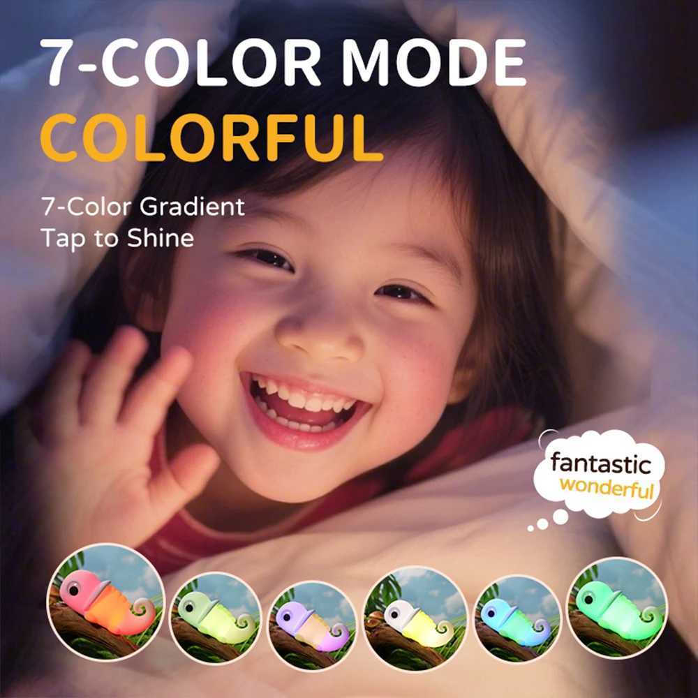 Soft Chameleon Silicone Night Light Rechargeable Nursery Sleeping Lamp Novelty 7 Colors Tap Bedside Lamp For Christmas Gifts C250913