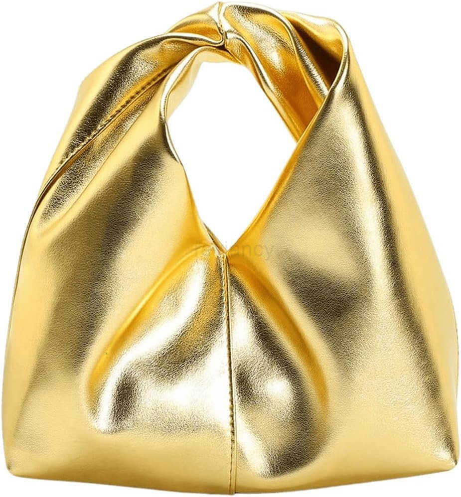 Womens Clutch Bags Metallic Twist Ruched Top Handle Bag PU Leather HandbagsW250913