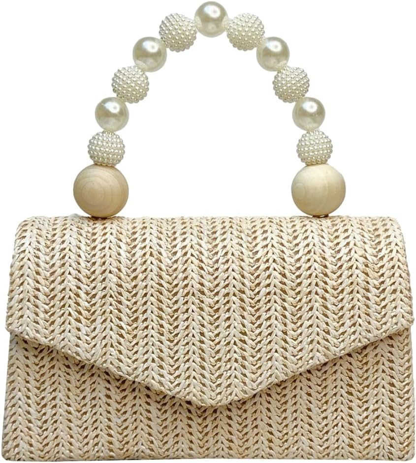 Straw Evening Handbag for Women Exquisite Pearl Beaded TopHandle Purse Small Satchel Purse Woven Clutch Bag 2025W250913