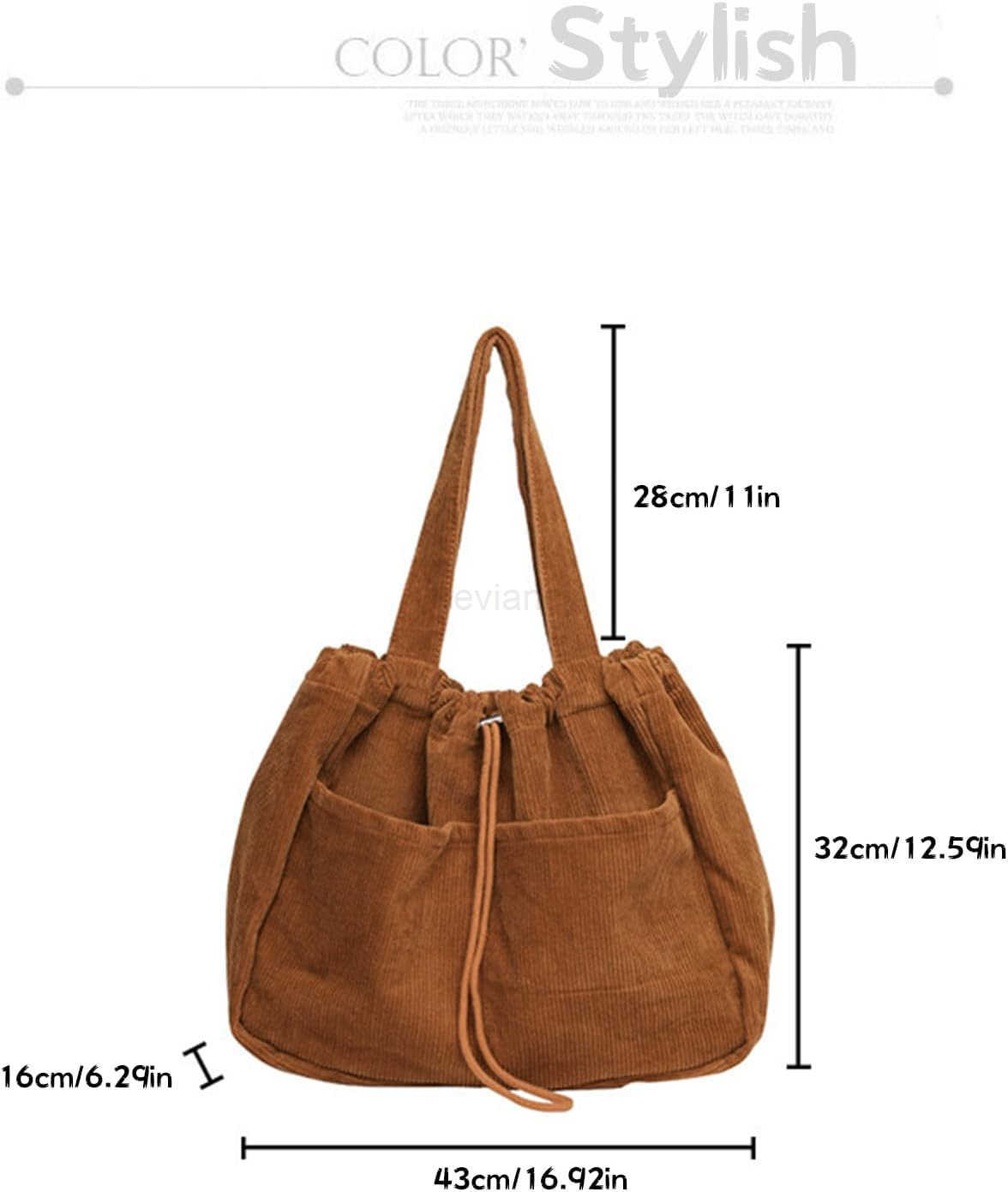 Corduroy Tote Bag for Women Large Capacity Corduroy Bag Work Drawstring Bags with Inner Pocket Office Tote HandbagW250913