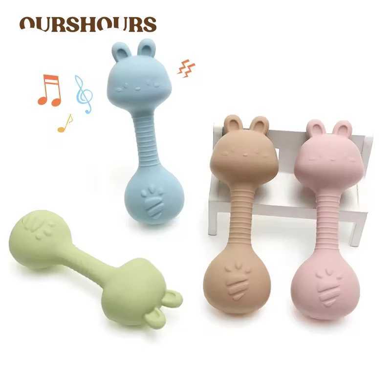 Silicone Baby Rattle Toys Easy To Grip Newborn Gift Cute Rabbit Sand Hammer Rattles Teething Toy for Infants Baby Stuff BPA Free C250913