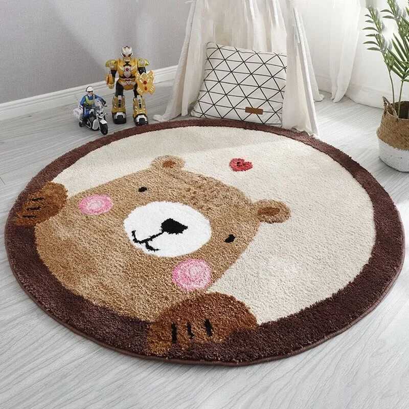 VIKAMA Cartoon Round Imitation Cashmere Carpet Bedroom Bed Childrens Room Small Animal Bed Mat Wear Resistant Cashmere Carpet C250913