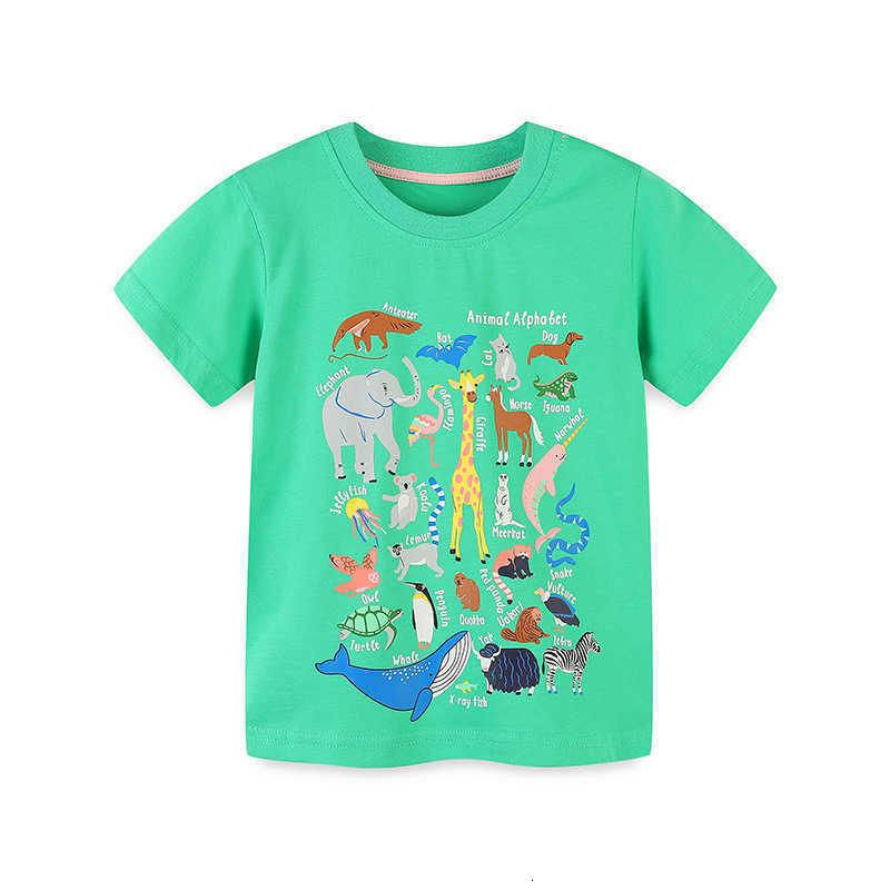 25 Summer New Children's Short Sleeve T-Shirt Cartoon Animal Print Round Neck Short Sleeve Top for Toddlers and Kids