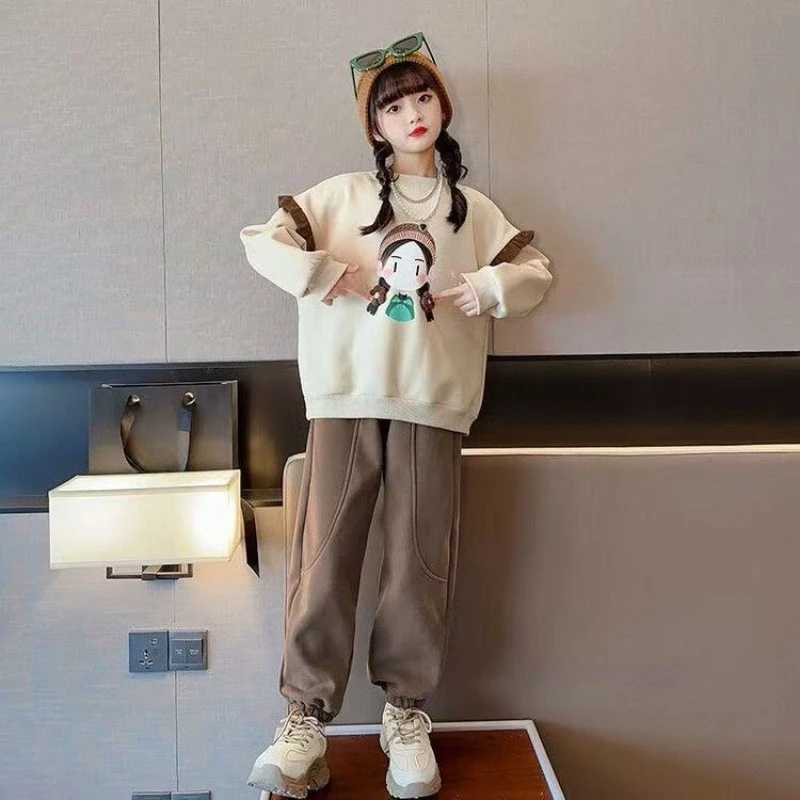 Sweatshirt Set Print Cartoon Top Pants 2Piece Sets for Girl Autumn Winter Suit Korean Childrens Clothes 2025 Outfits Kids C250913