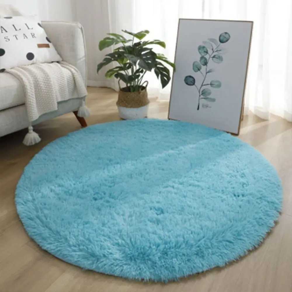 New Soft Plush Living Room Rugs Non Slip 40cm Furry Carpet Solid Color Thickened Round Carpet For Living Room Home Decor Bedroom C250913