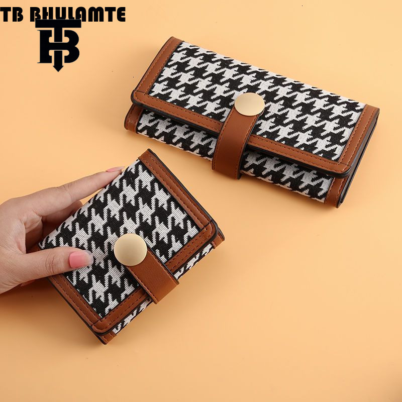 TB BHULAMTE Luxury Designer High Quality Houndstooth Canvas Women's Short Wallet With Buckle Luxury Bag Handbag Long Women's Coin Wallet