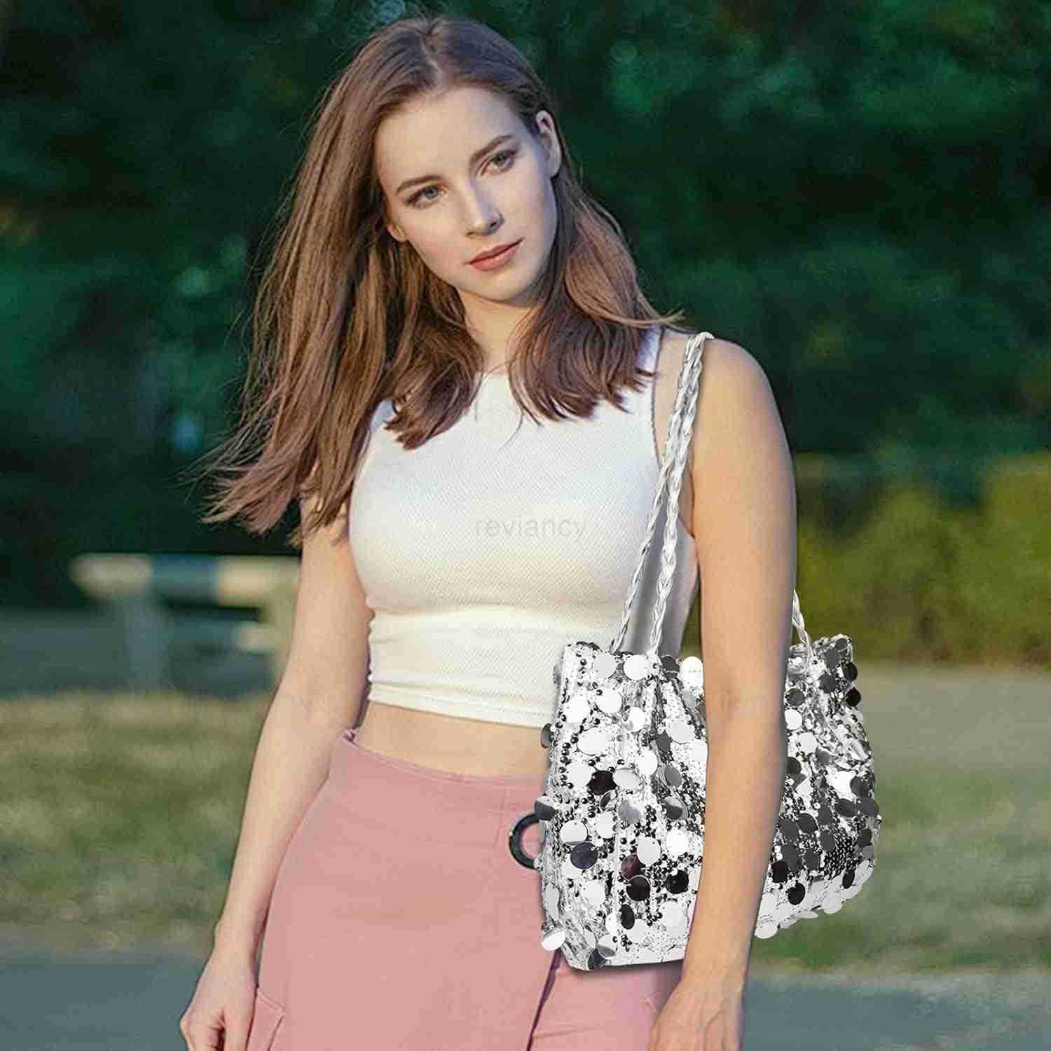 Sparkly Purses for Women Womens Totes Bags with Zipper and Leather Handle Trendy Glitter Purses for WomenW250913