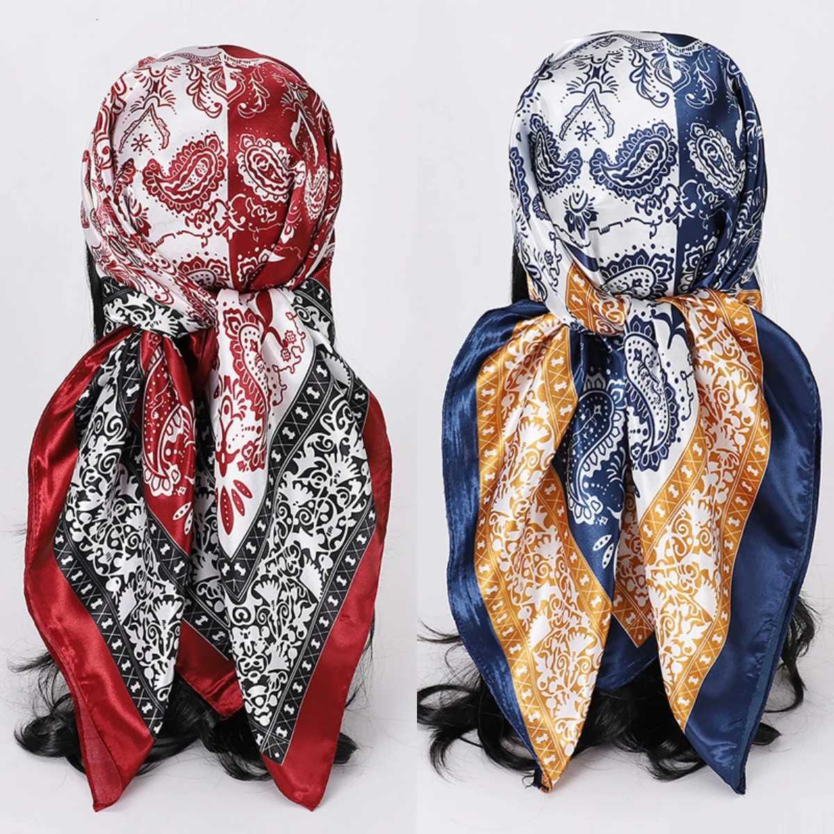 9090CM ic Paisy Print Square Scarf Soft Satin Bandana Vintage Windproof Wrap Casual Shawl Travel Beach Towel G250912