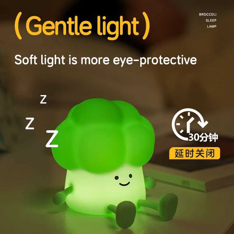 Cute Broccoli Night Light Kids LED Squishy Novelty Lamp USB Charging Dimmable Nursery Lamp Childrens Gift for Home Table Decor C250913