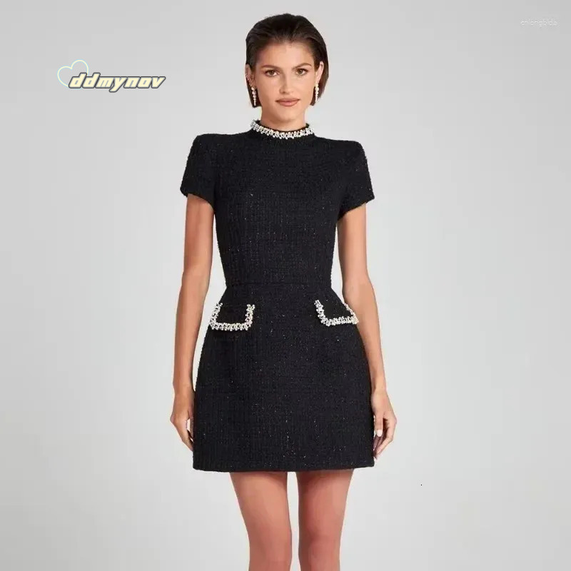 Two Piece Dress Talenza Women's Elegant Tweed A-Line Solid Slim Fit Short Sleeve Retro O-Neck Patchwork Evening ddmynov