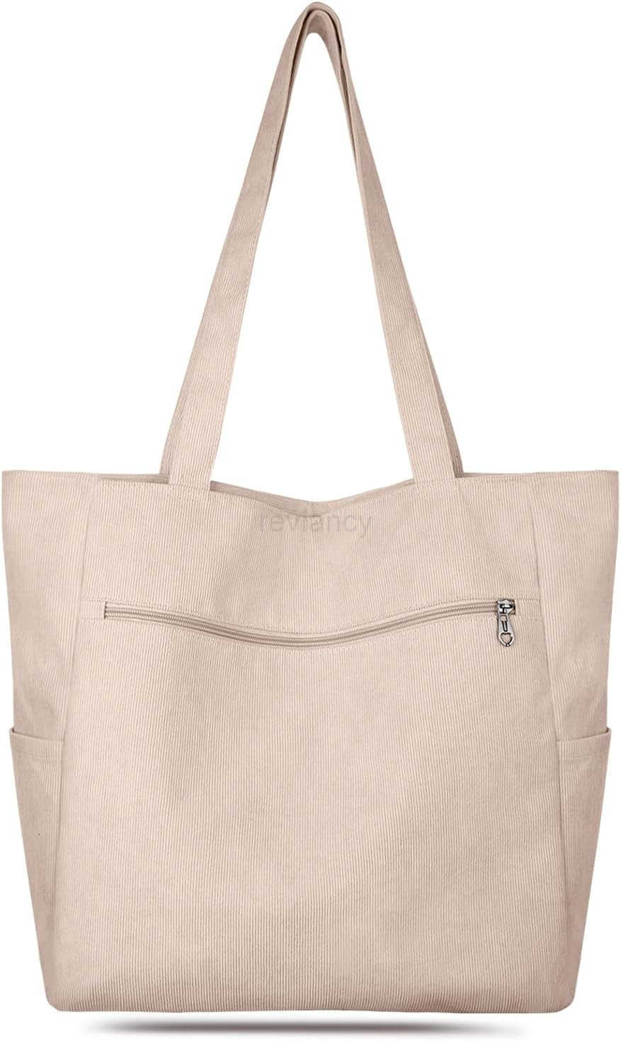 Corduroy Tote Bag for Women with Zipper Large Shoulder Bag Handbag for Work School Shopping Travel Gym VacationW250913