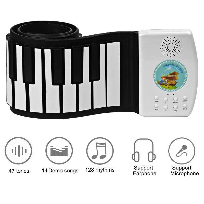 Rainbow Color Handroll piano keyboard Waterproof 49 Keys piano toy for kids music toy Piano Silicone Rechargeable Kids Child C250913