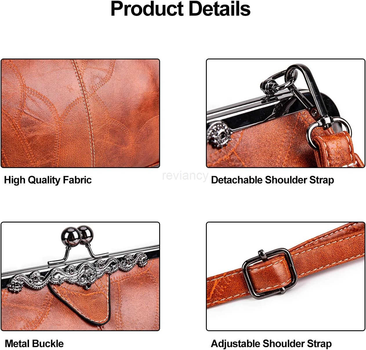 Women Vintage Hollow Handbag Oil Leather Shoulder Crossbody Bag Clutch Satchel Purse with Kiss Lock ClosureW250913