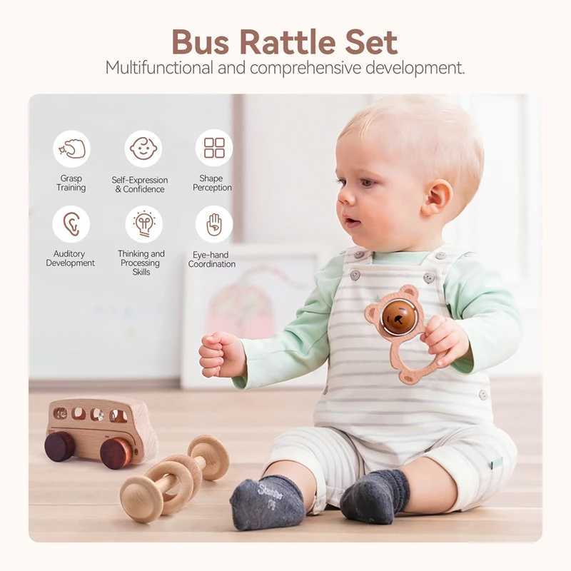 Baby Montessori Toys Beech Wooden Music Instrument Rattle Toys Baby Set for Newborn Bear Rattle Educational Toys Birthday Gift C250913