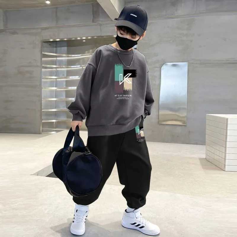 Sweatshirt Set FleeceLined Childrens Top Bottom Clothes Korean Kids 4 Years Clothing Year Old Boy Boys Autumn Winter Suit C250913