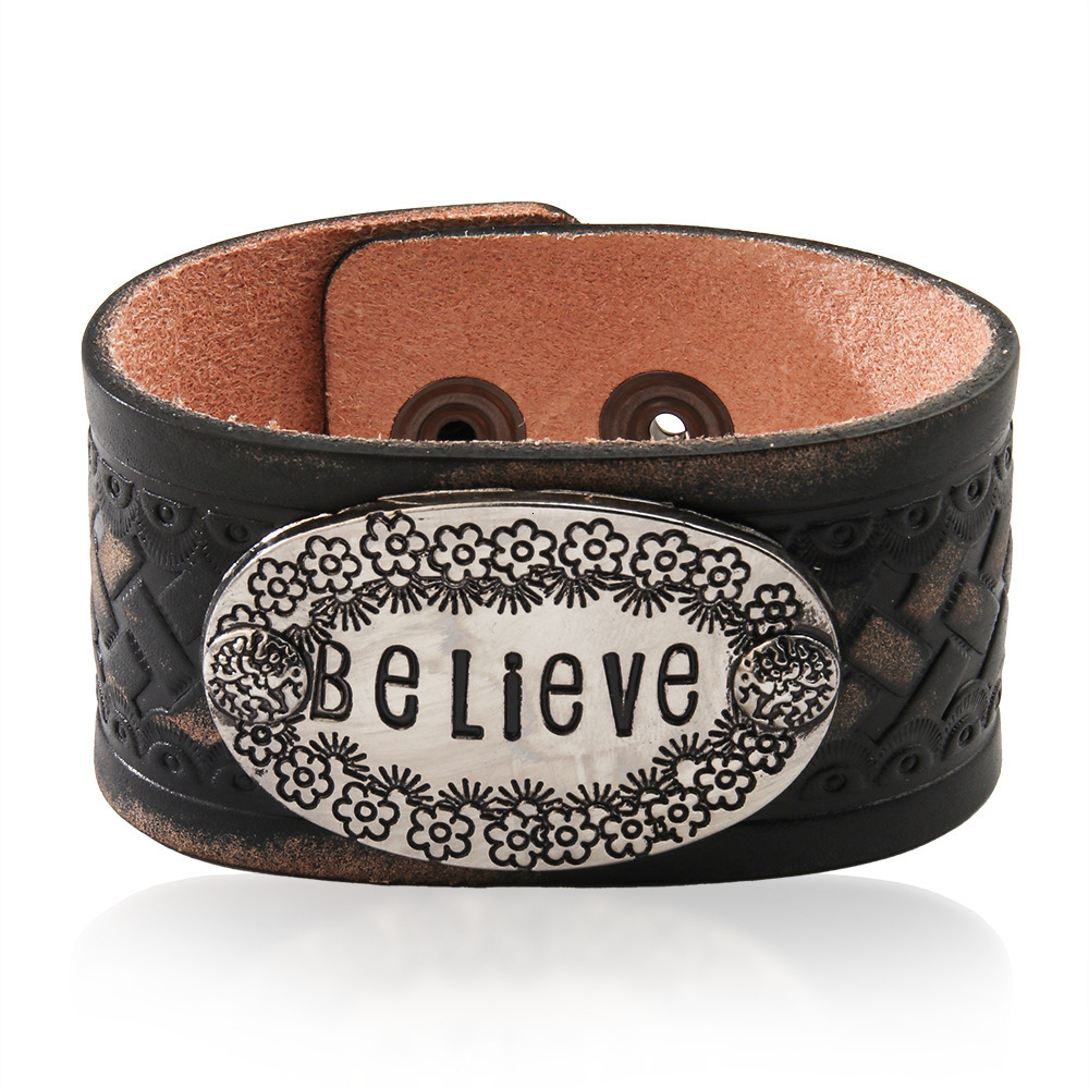 Temu English Alphabet Totem Eming Street Style Fashion Genuine Leather Bracelet for Men with High-end Feel ddmymoon