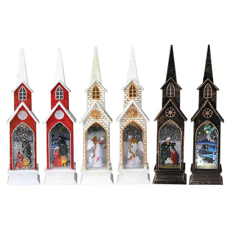 New LED Christmas lighting gliter Jesuit Church shaped small wind lamp tabletop decor angel christmas decorations for home C251122
