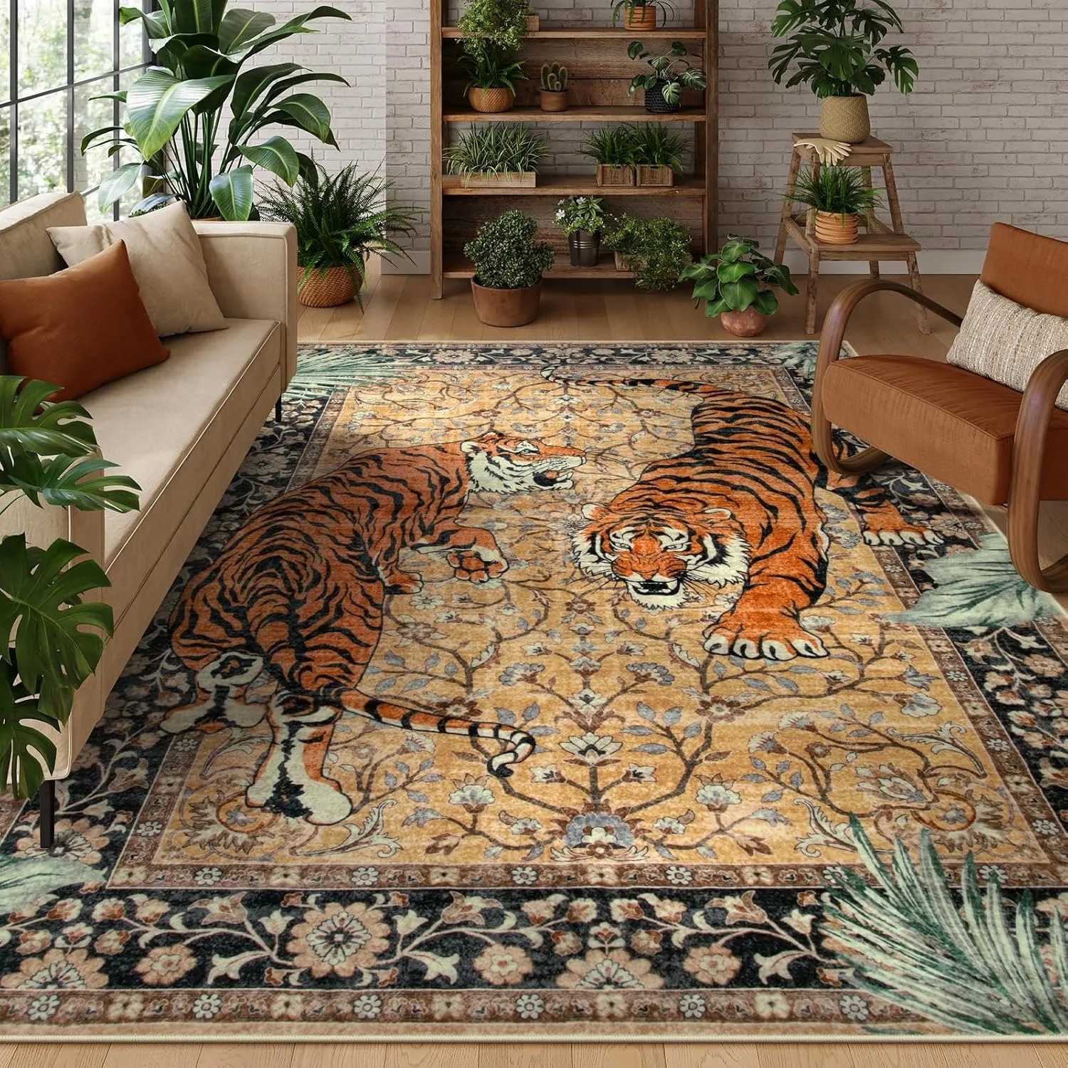 Rug for Living Room Carpet Jungle Tiger Home Decoration Large Area Bedroom Plush Floor Mat Machine Washable Coffee Table Rugs C913 H260226