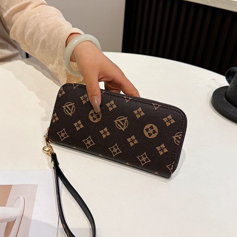 Large capacity printed design wallet new arrivals fashionable and versatile hand-held coin purse with multiple card slots white brown coffee