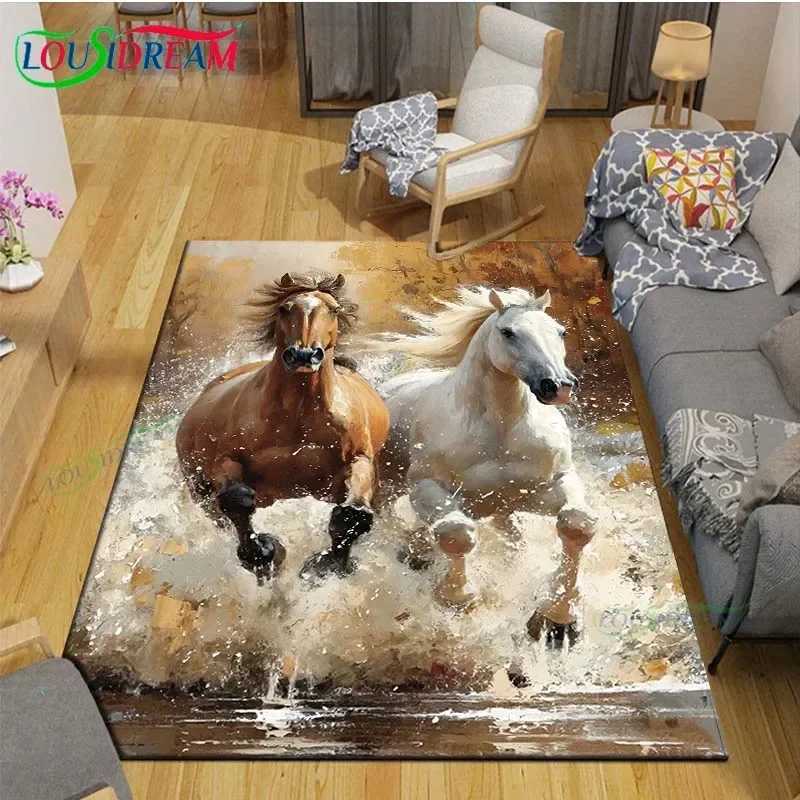 3D Realistic Horse Print Area Rug NonSlip Large Carpet for Living Room or Kids Bedroom Artistic Home Decor Floor Mat C250913