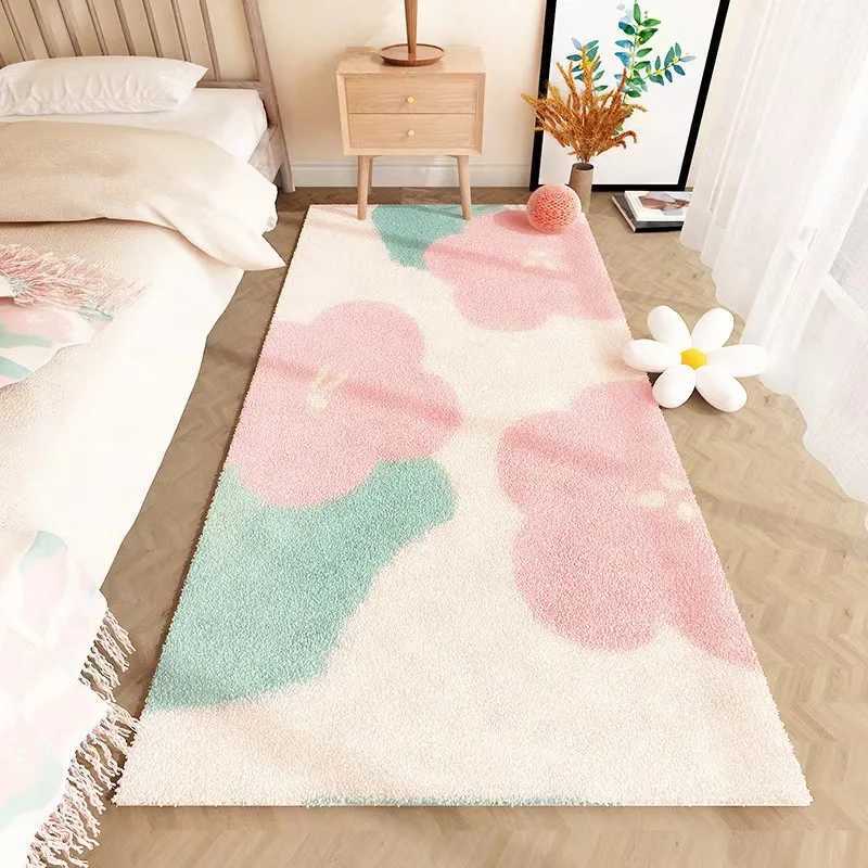 VIKAMA Ins style small fresh carpetbedroom imitation cashmere rectangular bedside carpetdirt resistant thick cream wind carpet C250913