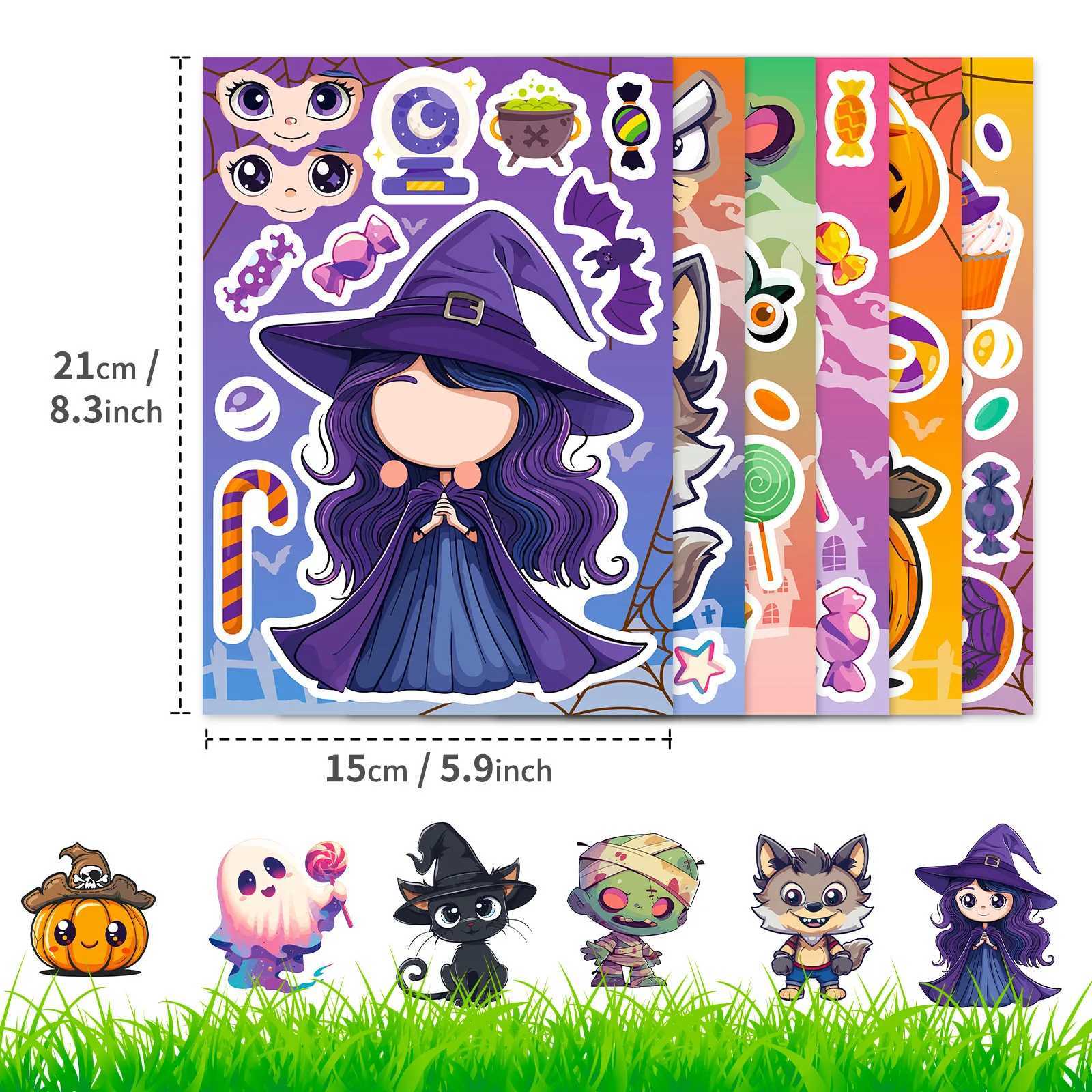 6Sheets Halloween DIY Puzzle Sticker Games 6 Pumpkin Ghost Mummy Witch Make A Face Funny Assemble Jigsaw Stickers Kids Toys X250913