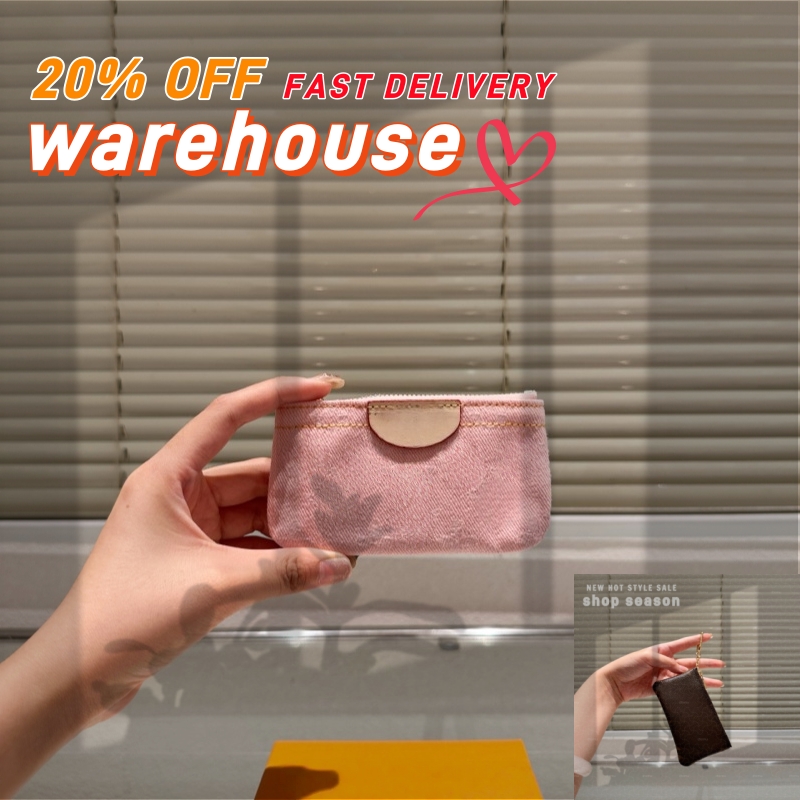 Pink Denim Womens Designer Wallets Luxurys Zipper Coin Purse Classic Flower Letter Short Card Holder Quality Woman Fashion Plaid Mini Key Case No Box