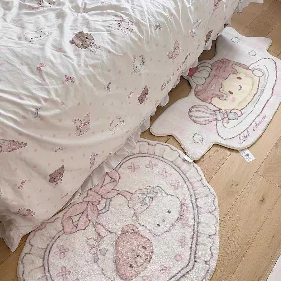 Pink Cute Carpet Bede Mat Bedroom AntiSlip Soft Polyester Faux Camere Heart aped Pluie Dinkie Mirror Front Rug C250913