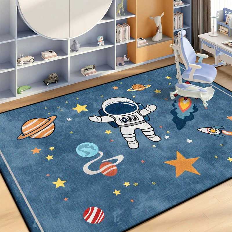 Astronaut Bedroom Chair Mat Cartoon Decoration Fluffy Plush Carpet for Living Room Large Area Gaming Room Nonslip Rugs Washable C250913