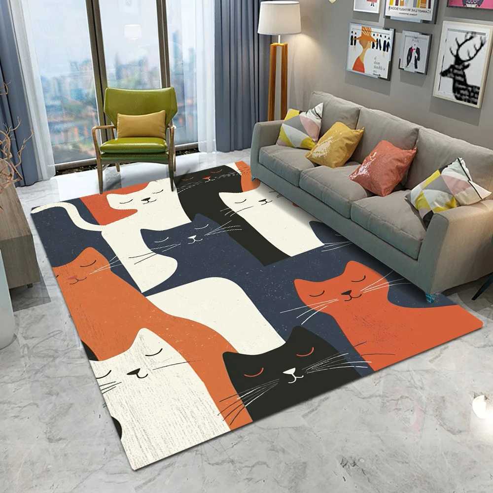 Abstract Art Cute Cat Kitten Carpet Living Room Sofa Bedroom Study Kitchen Entrance Door Mat Nonslip Cool Home Decoration Rug C250913