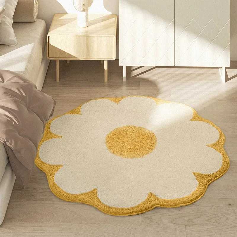 Fresh Round American Home Imitation Cashmere Flower Carpet Living Room Bedroom Bed Front Thick Absorbent Mat C913 H260226