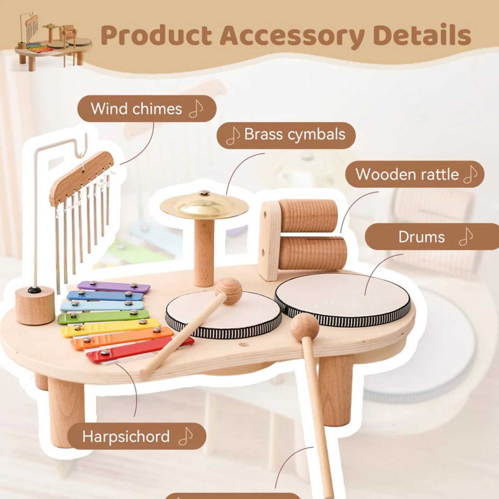 Kids Drum Set Hand Percussion Fine Motor Skill Preschool Wooden Musical Kits for Ages 3 4 5 6 Years Old Children Holiday Gifts C250913