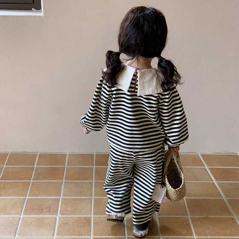 Childrens Clothing Sets Big Lapel Striped Top and Wideleg Pants 2pcs Sets Baby Girl Outfit Set Toddler Girl Clothes C2509131