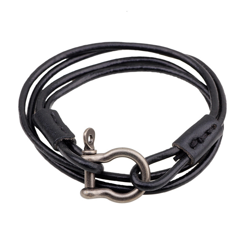 Simple European Style Buckle Cowhide Carabiner Metal Electroplated Leather Multi-loop Wrap-around Sports Bracelet ddmymoon