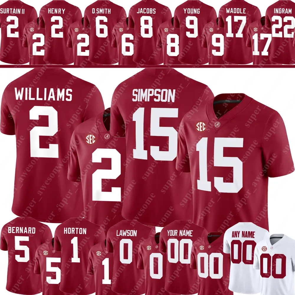 Alabama Crimson Tide Football Jersey Ty Simpson Ryan Williams Germie Bernard Isaiah Horton Jam Miller Deontae Lawson Henry DeVonta Smith Surtain II INGRAM WADDLEs
