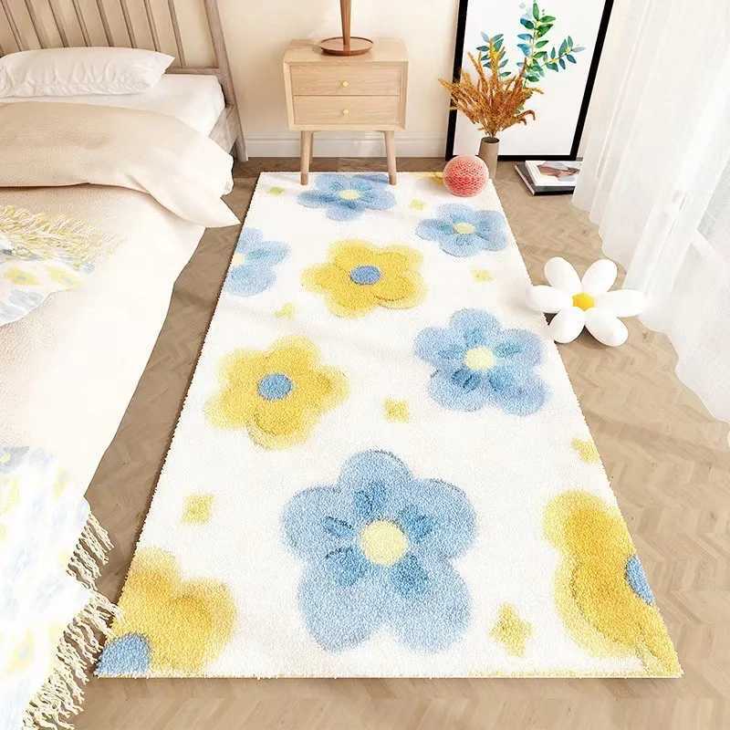VIKAMA Ins style small fresh carpetbedroom imitation cashmere rectangular bedside carpetdirt resistant thick cream wind carpet C250913