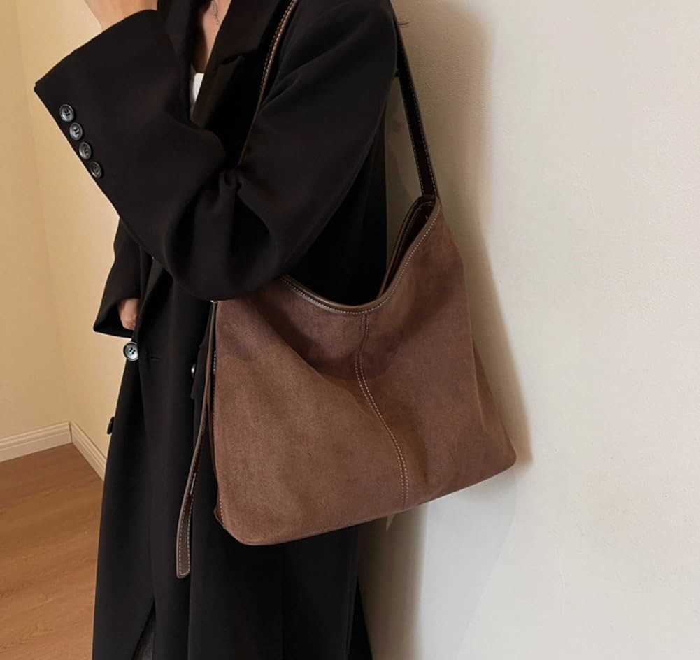 Tote Bag for Women Suede Classic Tophandle Shoulder Bags Slouchy Hobo Crossbody Bag Retro College Work Purse HandbagW250913