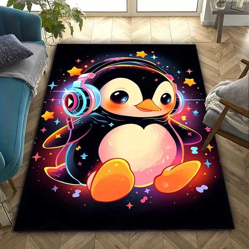 Dancing Penguin Rug with Headphones Cool Design for Teenagers Room Decorative Rugs dancingpenguinrug C250913