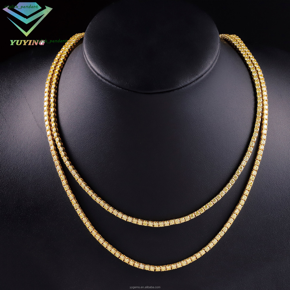 Vivid Yellow Color Moissanite Diamond Tennis Chain S925 Sterling Silver for Womenmans Fine Jewelry Necklace
