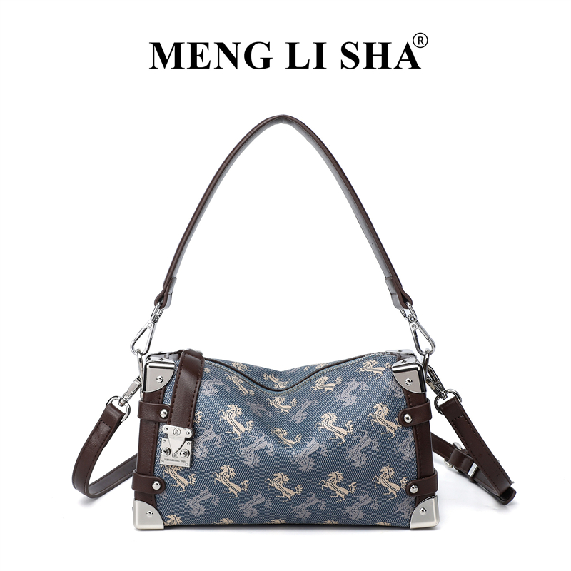 MENG LI SHA designer bag Light luxury high quality New vintage printed shoulder armpit bag women's commuting leisure versatile handbag