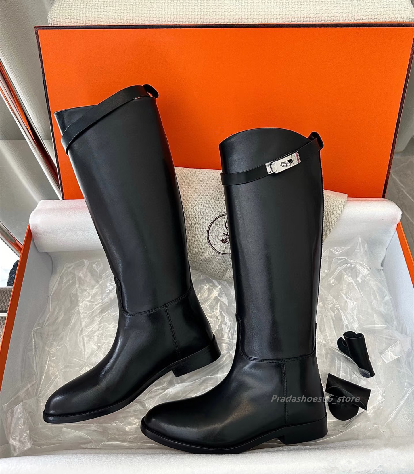 Luxury Brand Jumping Women Tall Boots h Plated Buckle Black Beige Calf Leather Designer Long Knee Boots Lady Evening Party Perfect Walking horse bottes cd shoes