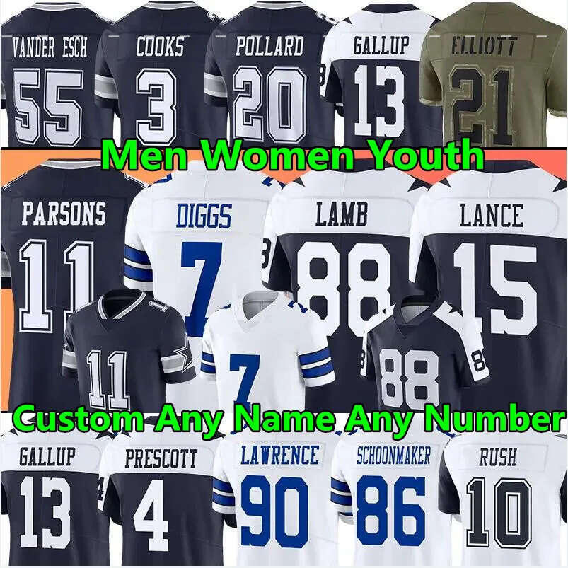 Micah Parsons Dallases Cowboyes Football Jersey DaRon Bland CeeDee Lamb Brandin Cooks Dak Prescott Tony Pollard Cooper Rush Jalen Tolbert Trey Lance Rico Dowdle