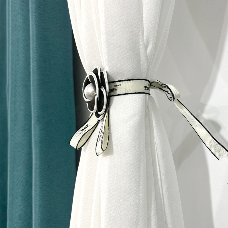 Ties Curtain A Pair Of Trendy Camellia Shaped Sheer Curtain Rings Tie & Back Straps Decorative Accessories And Hanging Hooks