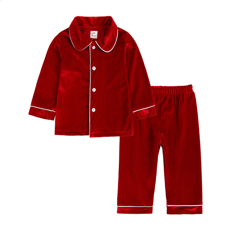 Christmas Kids Costume Red Velvet Long Sleeve Pyjamas Sets Family Match Toddler Boy Girl Robes Dress Suit Xmas Gift Clothes 241112