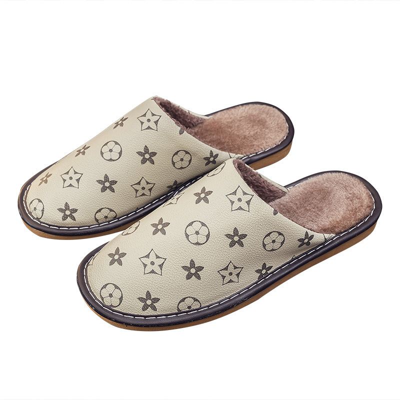 2025 New Premium Leather House Slippers for Men and Women, Winter Warm Thermal Lined Thick Sole Non-Slip Indoor Waterproof Home Slides