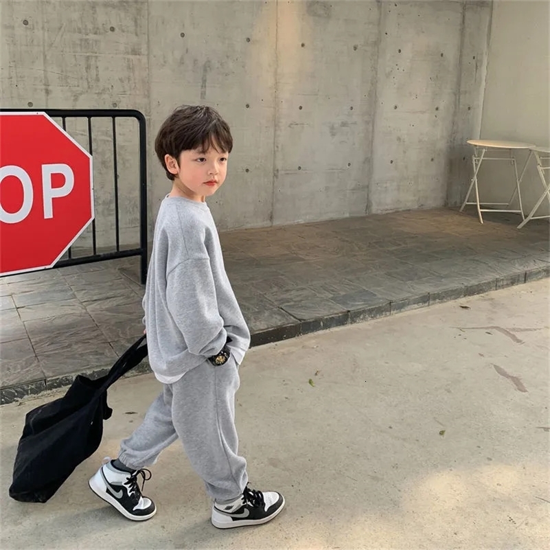 Boys Casual Spring Sets Children Fashion Clothes Suits Kids Solid Colour SweatshirtsPants 2Pcs Simplicity Autumn Outfits 250912