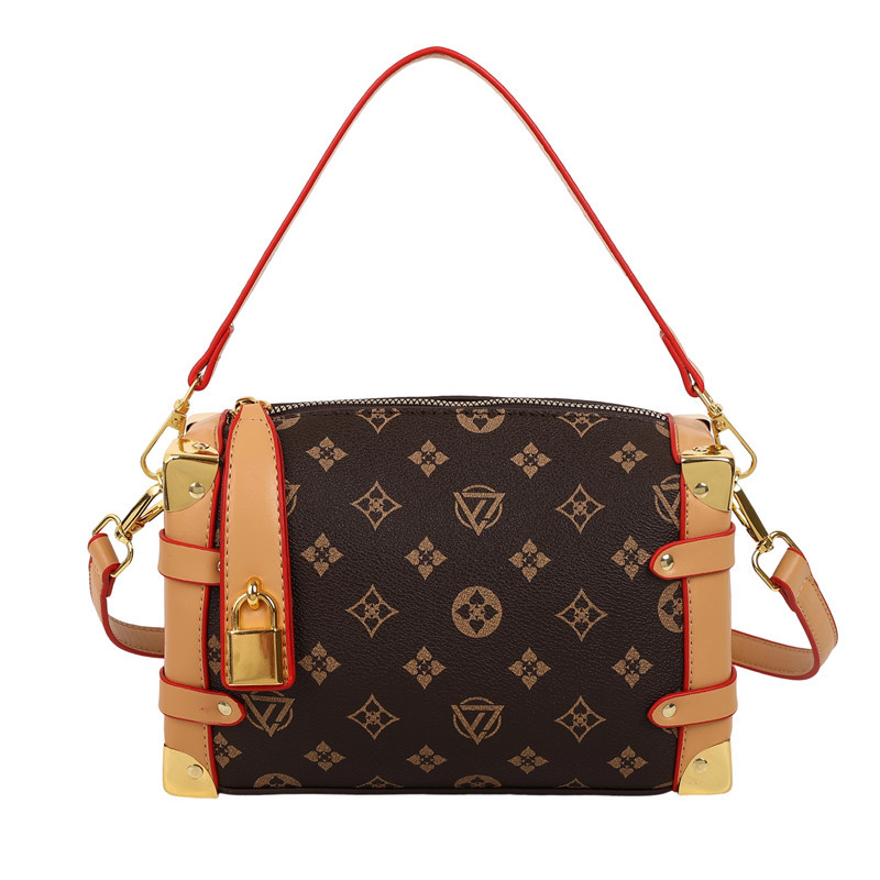 High quality fashionable printed handbag 2025 new simple design retro contrasting single shoulder crossbody bag free shipping white khaki coffee